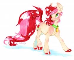 Size: 2560x2091 | Tagged: safe, artist:rapapaya, roseluck, pony, g4, collar, commission, commissioner:doom9454, cute, high res, pet tag, pony pet, rosepet, traditional art