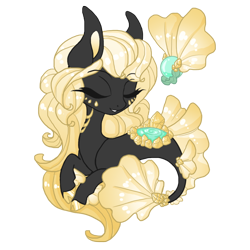 Size: 1200x1200 | Tagged: safe, artist:alimareempire, oc, oc only, seapony (g4), curly mane, dorsal fin, eyelashes, eyes closed, female, fins, fish tail, flowing mane, flowing tail, gem, open mouth, simple background, smiling, solo, tail, transparent background, yellow mane