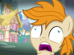 Size: 960x720 | Tagged: safe, artist:pizzamovies, oc, oc only, oc:pizzamovies, earth pony, pony, animated, male, meme, messy mane, ponyville, reaction image, screaming, solo, stallion