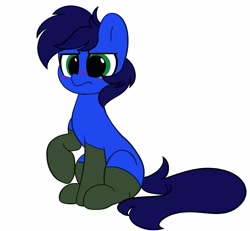 Size: 4096x3778 | Tagged: safe, artist:kittyrosie, oc, oc only, earth pony, pony, blue, blushing, clothes, commission, cute, earth pony oc, frown, green eyes, male, ocbetes, raised hoof, simple background, socks, solo, stallion, white background, ych result