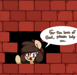 Size: 2500x2432 | Tagged: safe, artist:lou, oc, oc only, oc:louvely, pony, brick wall, commission, commissioner:reversalmushroom, edgar allan poe, high res, immurement, meme, solo, the cask of amontillado, wall