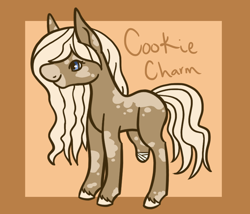 Size: 1750x1500 | Tagged: safe, artist:misskanabelle, oc, oc only, oc:cookie charm, earth pony, pony, abstract background, amputee, bandage, earth pony oc, female, mare, offspring, parent:derpy hooves, parent:doctor whooves, parents:doctorderpy, signature, smiling, solo