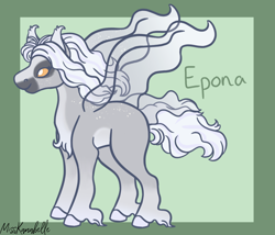 Size: 1750x1500 | Tagged: safe, artist:misskanabelle, oc, oc only, oc:epona, pony, abstract background, chest fluff, female, hoof fluff, mare, signature, smiling, solo, wings