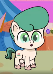 Size: 638x886 | Tagged: safe, screencap, earth pony, pony, communication shakedown, g4.5, my little pony: pony life, spoiler:pony life s02e18, :o, background pony, cropped, lil' pad, male, open mouth, solo, stallion, standing