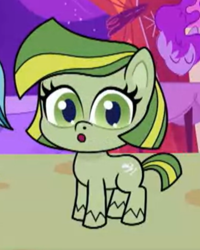 Size: 518x646 | Tagged: safe, screencap, quick lime, earth pony, pony, communication shakedown, g4.5, my little pony: pony life, spoiler:pony life s02e18, :o, background pony, cropped, female, mare, open mouth, solo