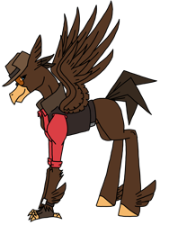 Size: 2820x3759 | Tagged: safe, artist:agdapl, hippogriff, clothes, crossover, hat, high res, hippogriffied, male, signature, sniper, sniper (tf2), solo, species swap, team fortress 2, traditional art
