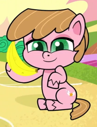 Size: 850x1110 | Tagged: safe, screencap, earth pony, pony, back to the present, g4.5, my little pony: pony life, spoiler:pony life s02e12, background pony, bananaphone, cropped, male, sitting, solo, stallion, unnamed character, unnamed pony