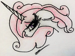 Size: 613x461 | Tagged: safe, artist:beamybutt, oc, oc only, pony, unicorn, bust, eyelashes, female, horn, mare, signature, solo, traditional art, unicorn oc