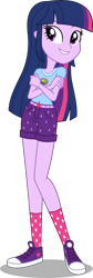 Size: 5251x15586 | Tagged: safe, artist:alandssparkle, twilight sparkle, human, equestria girls, g4, legend of everfree, absurd resolution, belt, camp everfree outfits, clothes, clothes swap, confident, converse, crossed arms, denim shorts, female, grin, happy, hot pants, long hair, multicolored hair, purple eyes, purple skin, shirt, shoes, shorts, simple background, smiling, sneakers, socks, solo, t-shirt, transparent background, twilight sparkle (alicorn), vector