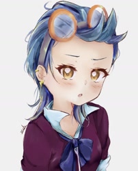 Size: 1252x1547 | Tagged: safe, artist:moh_mlp2, indigo zap, equestria girls, g4, my little pony equestria girls: friendship games, blushing, bust, clothes, crystal prep academy uniform, cute, ear piercing, female, human coloration, looking at you, piercing, school uniform, simple background, solo, white background, zapabetes