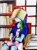 Size: 2598x3472 | Tagged: safe, artist:liaaqila, rainbow dash, equestria girls, g4, book, book on head, bookshelf, crossed arms, high res, reading, solo, traditional art