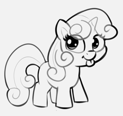 Size: 1048x984 | Tagged: safe, artist:heretichesh, sweetie belle, pony, unicorn, g4, :p, cute, diasweetes, female, filly, gray background, grayscale, monochrome, simple background, sketch, solo, tongue out