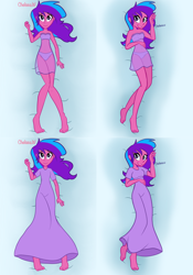 Size: 3352x4800 | Tagged: safe, artist:chelseawest, part of a set, oc, oc only, oc:melody aurora, human, equestria girls, g4, barefoot, belly button, body pillow, body pillow design, clothes, cute, dress, feet, female, heart eyes, linea nigra, lingerie, looking at you, lying, lying down, ocbetes, offspring, outie belly button, parent:flash sentry, parent:twilight sparkle, parents:flashlight, part of a series, solo, wingding eyes