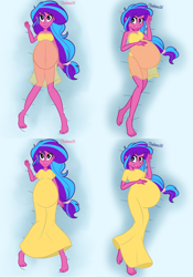 Size: 3352x4800 | Tagged: safe, artist:chelseawest, part of a set, oc, oc only, oc:melody aurora, human, equestria girls, g4, belly button, body pillow, body pillow design, clothes, cute, dress, female, heart eyes, linea nigra, lingerie, looking at you, lying, lying down, multiple pregnancy, ocbetes, offspring, outie belly button, parent:flash sentry, parent:twilight sparkle, parents:flashlight, part of a series, pregnant, solo, wingding eyes