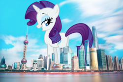 Size: 4500x3000 | Tagged: safe, artist:dashiesparkle, artist:thegiantponyfan, rarity, pony, unicorn, g4, butt, china, female, giant pony, giant unicorn, giantess, high res, highrise ponies, irl, macro, mare, mega rarity, photo, plot, ponies in real life, rear view, rearity, shanghai, story included