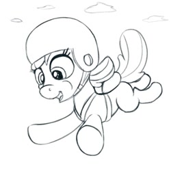 Size: 500x500 | Tagged: safe, artist:redquoz, apple bloom, earth pony, pony, g4, adorabloom, atg 2021, cute, female, filly, helmet, newbie artist training grounds, parachute, sketch, skydiving, solo
