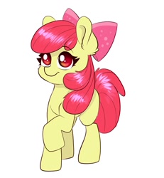 Size: 820x888 | Tagged: safe, artist:confetticakez, apple bloom, earth pony, pony, g4, adorabloom, cheek fluff, cute, ear fluff, female, filly, raised hoof, simple background, smiling, solo, white background