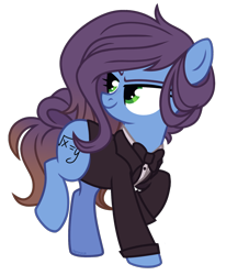 Size: 1216x1476 | Tagged: safe, artist:petruse4ka, oc, oc only, earth pony, pony, bowtie, clothes, earth pony oc, female, looking back, mare, raised hoof, simple background, smiling, smirk, solo, transparent background