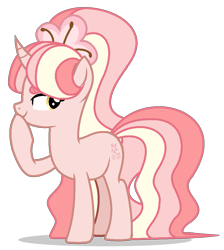 Size: 911x1017 | Tagged: source needed, safe, artist:cherritoppu, oc, oc only, oc:cherry bloom, pony, unicorn, female, horn, mare, raised hoof, simple background, smiling, solo, transparent background, unicorn oc