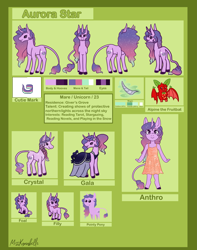 Size: 2667x3388 | Tagged: safe, artist:misskanabelle, oc, oc only, oc:aurora star, pony, unicorn, anthro, unguligrade anthro, abstract background, anthro with ponies, base used, clothes, dress, ethereal mane, high res, horn, leonine tail, pointy ponies, reference sheet, signature, starry mane, unicorn oc