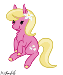 Size: 737x880 | Tagged: safe, artist:misskanabelle, lily, lily valley, earth pony, pony, g4, chest fluff, female, flower, flower in hair, mare, signature, simple background, smiling, solo, transparent background