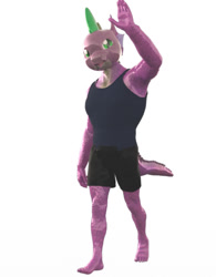 Size: 467x600 | Tagged: safe, artist:kei-waza, spike, dragon, anthro, plantigrade anthro, g4, 3d, clothes, daz studio, male, muscles, muscular male, shorts, solo, tank top, waving