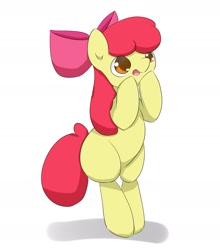 Size: 1746x1985 | Tagged: safe, artist:up_p_ab, apple bloom, earth pony, pony, g4, bipedal, female, filly, hooves on face, simple background, solo, white background