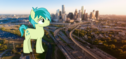 Size: 2048x965 | Tagged: safe, artist:sirmlp1, sandbar, earth pony, pony, g4, giant pony, highrise ponies, houston, irl, macro, male, photo, ponies in real life, texas