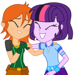 Size: 1920x1952 | Tagged: safe, artist:101xsplattyx101, artist:lhenao, oc, oc only, oc:chrystine mirage, oc:midny sparkle, human, equestria girls, g4, base used, duo, duo female, eyes closed, female, simple background, smiling, transparent background