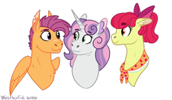 Size: 2198x1282 | Tagged: safe, artist:quincydragon, apple bloom, scootaloo, sweetie belle, earth pony, pony, g4, cutie mark crusaders, older, simple background, transparent background