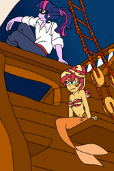 Size: 4880x7300 | Tagged: safe, artist:jadeharmony, sci-twi, sunset shimmer, twilight sparkle, mermaid, fanfic:sunset shimmer discovers her feet, equestria girls, g4, crossover, female, lesbian, mermaid tail, mermaidized, ship:sci-twishimmer, ship:sunsetsparkle, shipping, species swap, the little mermaid