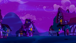 Size: 1280x720 | Tagged: safe, screencap, do princesses dream of magic sheep, g4, season 5, background, cloud, house, night, no pony, ponyville, scenic ponyville