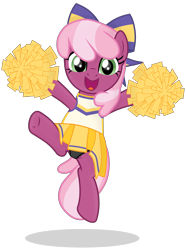 Size: 2000x2694 | Tagged: safe, artist:grapefruit-face, cheerilee, earth pony, pony, g4, cheeribetes, cheerileeder, cheerleader, clothes, cute, happy, high res, jumping, open mouth, panties, panty shot, pom pom, show accurate, simple background, solo, transparent background, underhoof