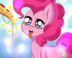 Size: 5000x4000 | Tagged: safe, artist:ranillopa, pinkie pie, earth pony, pony, g4, food, open mouth, pizza, solo, tongue out