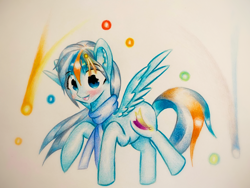 Size: 1920x1440 | Tagged: safe, artist:stardust0130, oc, oc only, oc:stardust, pegasus, pony, clothes, female, flying, mare, pegasus oc, rule 63, scarf, solo, spread wings, wings