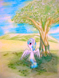 Size: 1920x2560 | Tagged: safe, artist:stardust0130, cotton cloudy, pegasus, pony, g4, female, filly, solo, spread wings, tree, wings