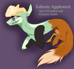 Size: 1024x946 | Tagged: safe, artist:hawklesscorruption, oc, oc only, oc:johnnie appleseed, draconequus, crack ship offspring, interspecies offspring, magical lesbian spawn, offspring, parent:cosmos, parent:granny smith, solo, sunglasses