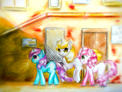 Size: 1920x1440 | Tagged: safe, artist:stardust0130, dinky hooves, liza doolots, petunia, ruby pinch, tootsie flute, pony, unicorn, g4, female, filly, trio