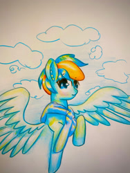 Size: 1920x2560 | Tagged: safe, artist:stardust0130, oc, oc only, oc:stardust, pegasus, pony, flying, looking at you, male, pegasus oc, solo, stallion