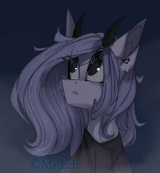 Size: 1419x1539 | Tagged: safe, artist:mediasmile666, oc, oc only, pony, bust, female, horn, mare, night, sitting, solo