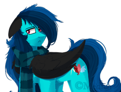 Size: 2722x2065 | Tagged: safe, artist:mediasmile666, oc, oc only, pegasus, pony, clothes, colored wings, floppy ears, high res, male, scarf, simple background, solo, stallion, transparent background, wings