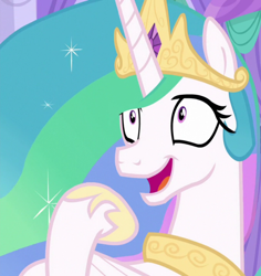 Size: 1018x1080 | Tagged: safe, screencap, princess celestia, alicorn, pony, between dark and dawn, g4, season 9, cropped, crown, faic, female, gasp, jewelry, mare, open mouth, open smile, regalia, smiling, solo, wide eyes