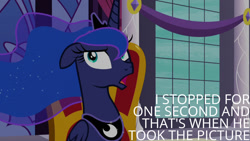 Size: 1280x720 | Tagged: safe, edit, edited screencap, editor:quoterific, screencap, princess luna, alicorn, pony, a royal problem, g4, season 7, crown, female, jewelry, mare, open mouth, regalia, solo