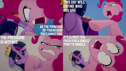Size: 1280x720 | Tagged: safe, edit, edited screencap, editor:quoterific, screencap, pinkie pie, twilight sparkle, alicorn, earth pony, pony, my little pony: the movie, boop, crown, faic, female, jewelry, mare, nose to nose, noseboop, not helping, open mouth, pinkie pie is best facemaker, pointing, regalia, teeth, twilight sparkle (alicorn), wide eyes