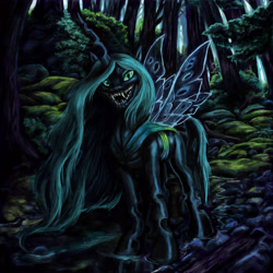 Size: 6000x6000 | Tagged: source needed, safe, artist:misstwipietwins, queen chrysalis, changeling, changeling queen, g4, absurd resolution, female, foliage, forest, forest background, solo