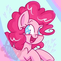 Size: 2048x2048 | Tagged: safe, artist:fr0ggey, pinkie pie, earth pony, pony, g4, blushing, cute, diapinkes, happy, heart, heart eyes, high res, looking at you, no pupils, open mouth, smiling, solo, wingding eyes