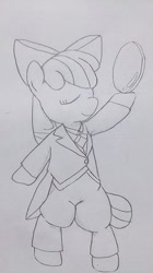 Size: 224x400 | Tagged: safe, artist:up_p_ab, apple bloom, earth pony, pony, g4, bipedal, butler, clothes, cosplay, costume, female, filly, solo, standing on two hooves