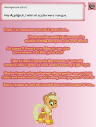 Size: 504x668 | Tagged: safe, artist:verve, applejack, earth pony, genie, pony, ain't never had friends like us, g4, ask, female, mare, pixel art, solo