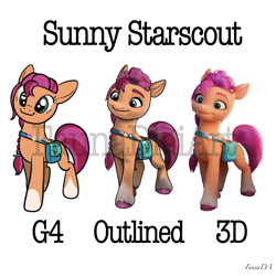 Size: 970x970 | Tagged: safe, artist:faunadigiart011, sunny starscout, earth pony, pony, g4, g5, 3d, g5 to g4, outline, simple background, white background