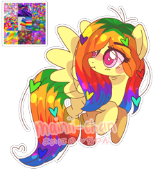 Size: 1196x1276 | Tagged: dead source, safe, artist:cherritoppu, oc, oc only, pegasus, pony, female, looking back, mare, multicolored hair, pegasus oc, rainbow hair, scrunchy face, simple background, solo, transparent background, wings
